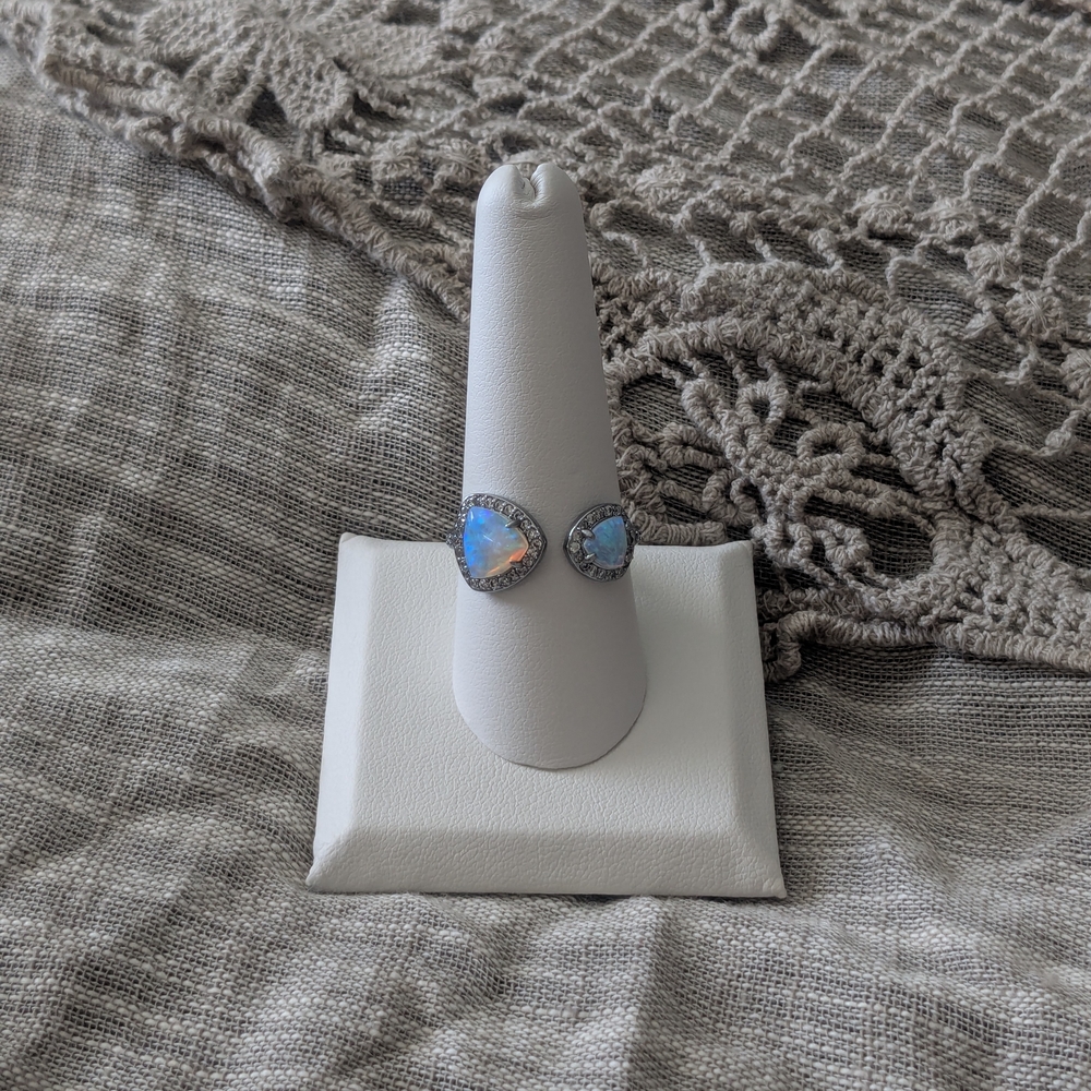 Elegant White Opal And Hematite Ring